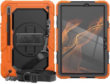 NIKCORP Robusna zaštitna maska za Samsung Galaxy Tab S7/S8 11" s rotirajućim stalkom i naramenicom, narančasta